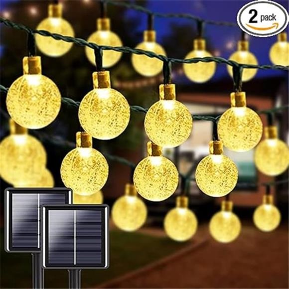 2-Pack 100 LED 64FT Crystal Globe Solar String Lights Outdoor, Waterproof - Picture 7 of 7